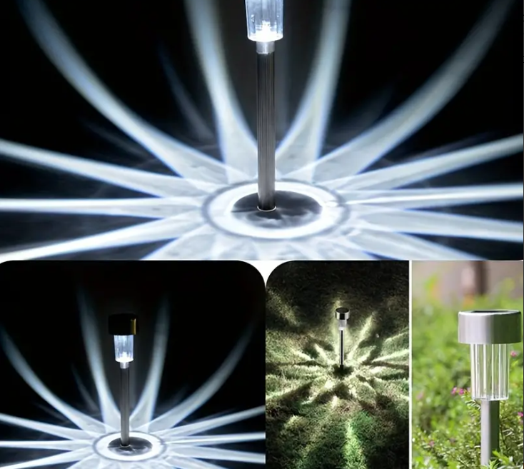 Paslanmaz Çelik 4.6mm Boru Güneş LED Bahçe Lambaları, 6 Paket/12 Paket Dış Mekan Dekoratif Çim Lambaları